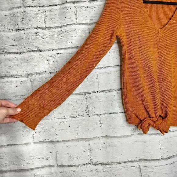 Anthropologie Moth Freeport Ribbed Tie Waist Honey Sweater Womens Small Brown - Picture 5 of 9